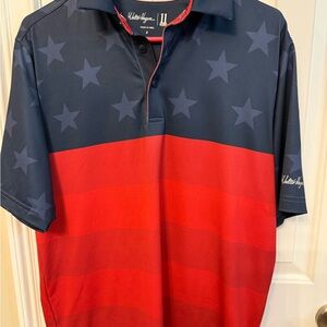 Walter Hagen Men's Navy and Red Star Pattern Polo Shirt